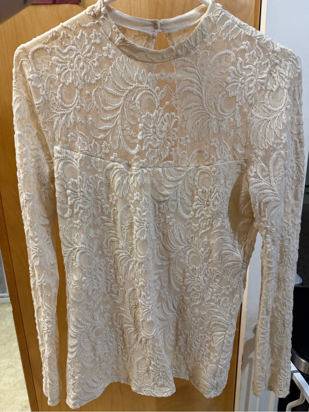 Abercrombie & Fitch Cream Lace Long-Sleeve Top